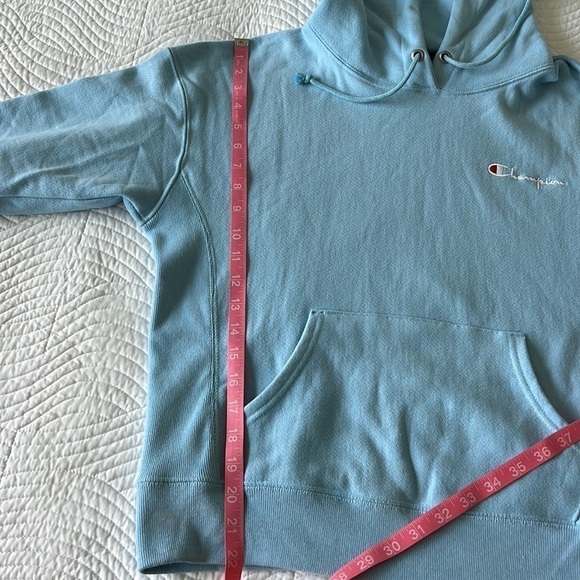 Champion Reverse Weave Vintage Logo Hoodie Pullover Sweatshirt Light Blue - Picture 7 of 7